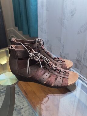 Rockport Brown Lace-Up Gladiator Wedge Sandals